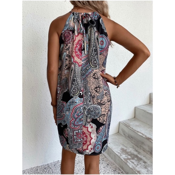 Boho Floral Paisley Halter Mini Dress - Picture 12 of 13